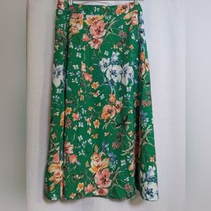 Green floral midi skirt with slit size 14